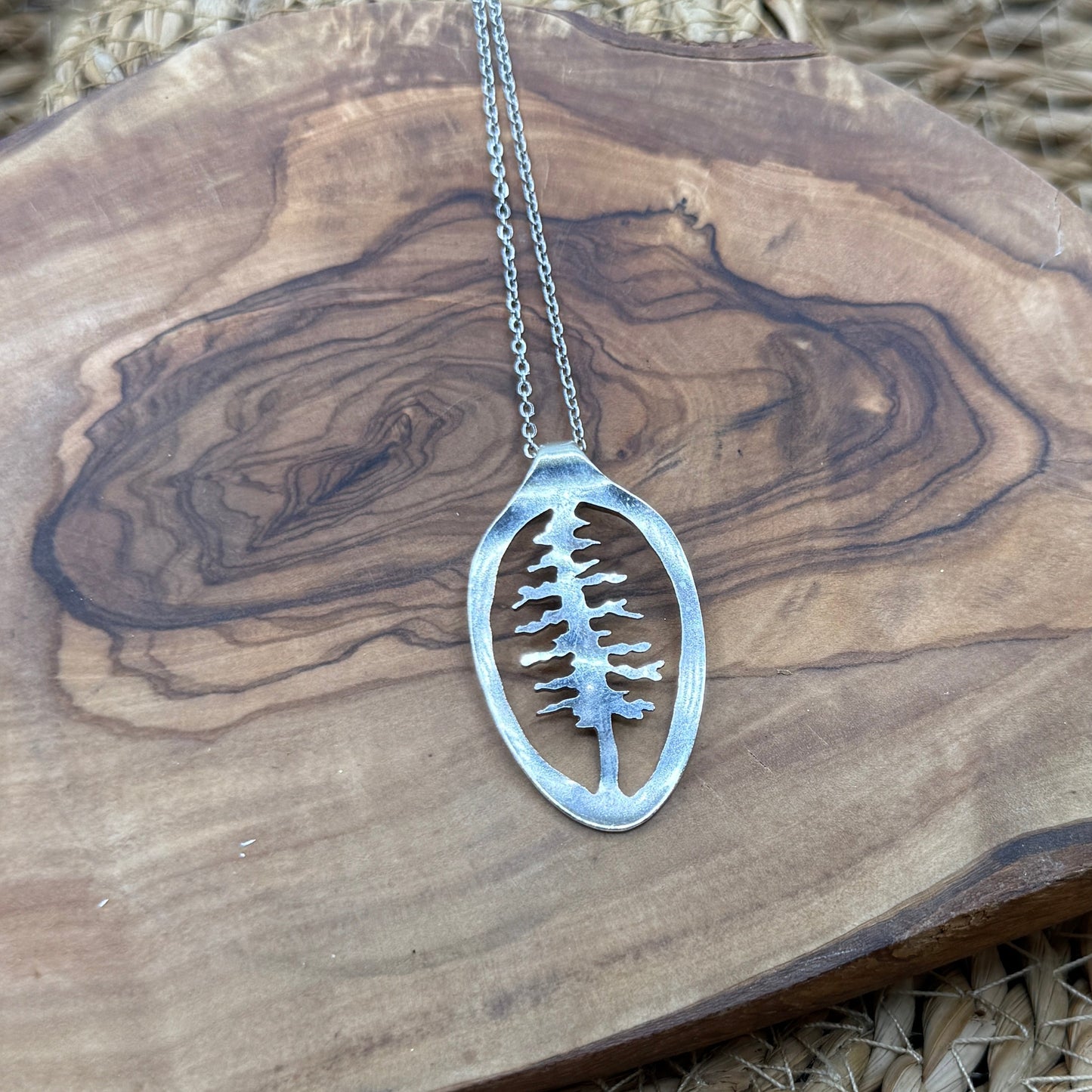 Hand cut Silver Tree Pendant