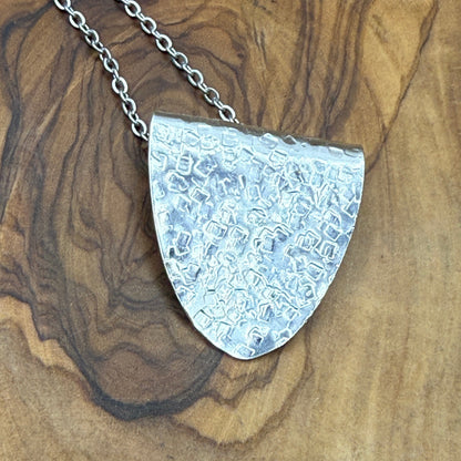 Silver Spoon Bowl Pendant - Hammered Square Texture
