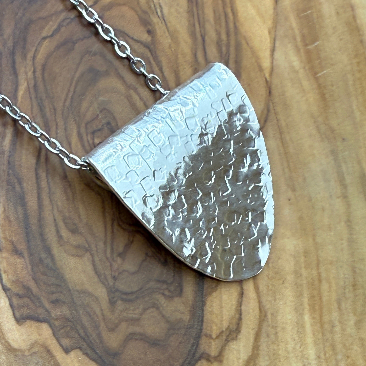 Silver Spoon Bowl Pendant - Hammered Square Texture