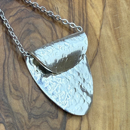 Silver Spoon Bowl Pendant - Hammered Square Texture