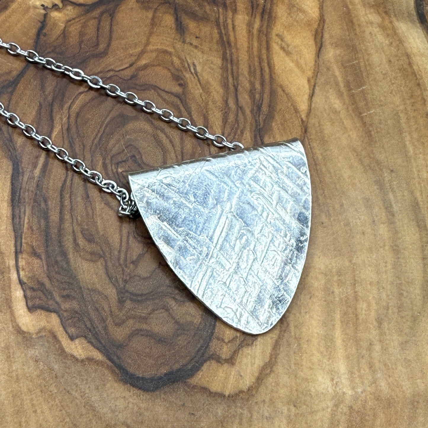 Silver Spoon Bowl Pendant - Hammered Line Texture
