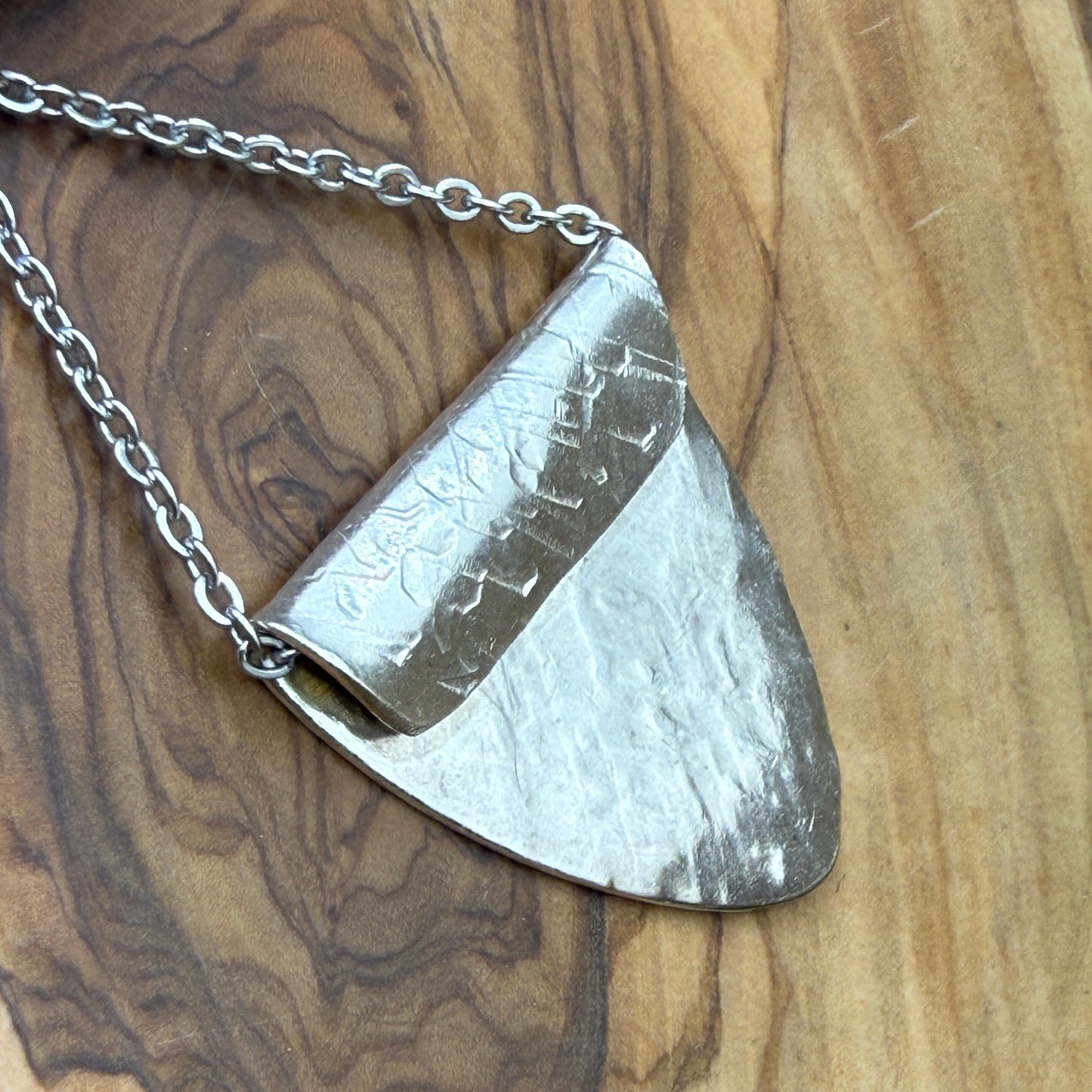 Silver Spoon Bowl Pendant - Hammered Line Texture