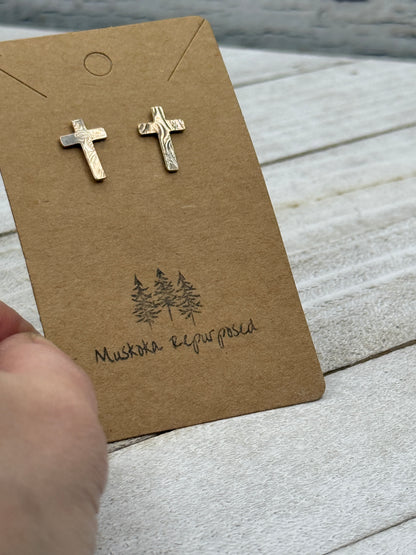 Small Silver Cross Stud Earrings