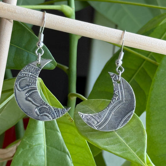 Silver Moon Phase Dangle Earrings