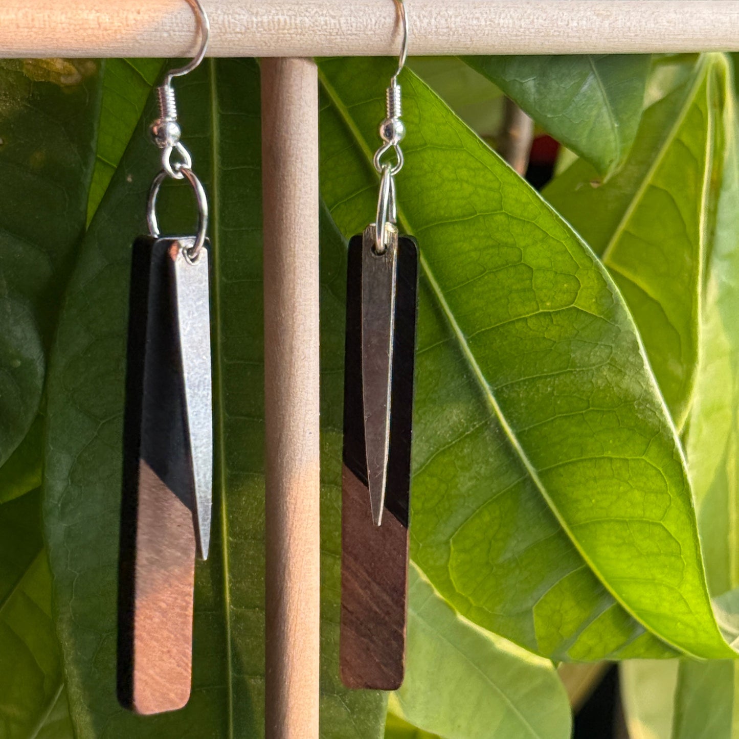 Wood and Silver Tray Earrings