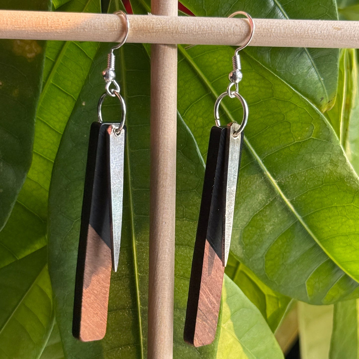 Wood and Silver Tray Earrings