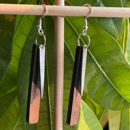 Wood and Silver Tray Earrings