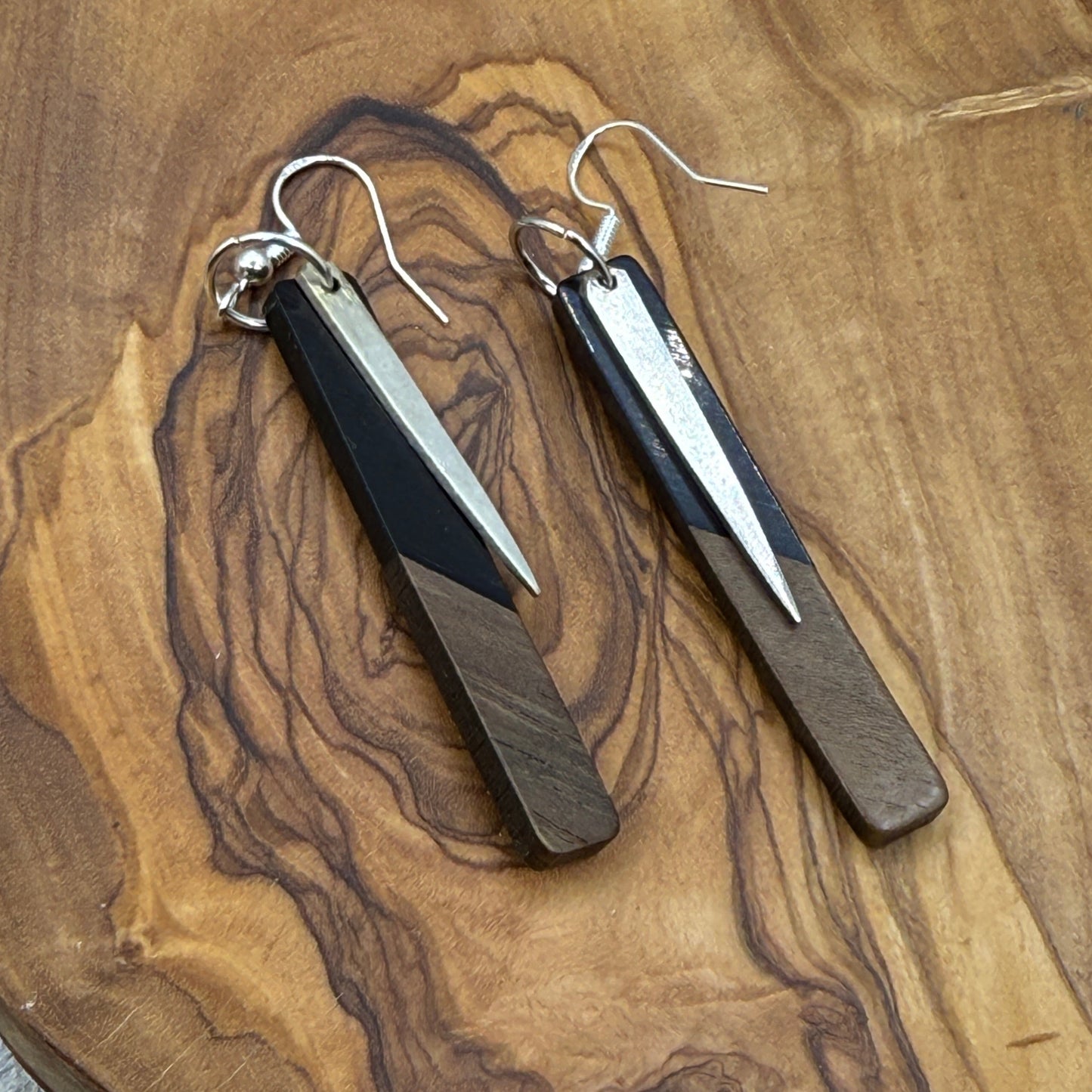 Wood and Silver Tray Earrings