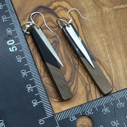 Wood and Silver Tray Earrings