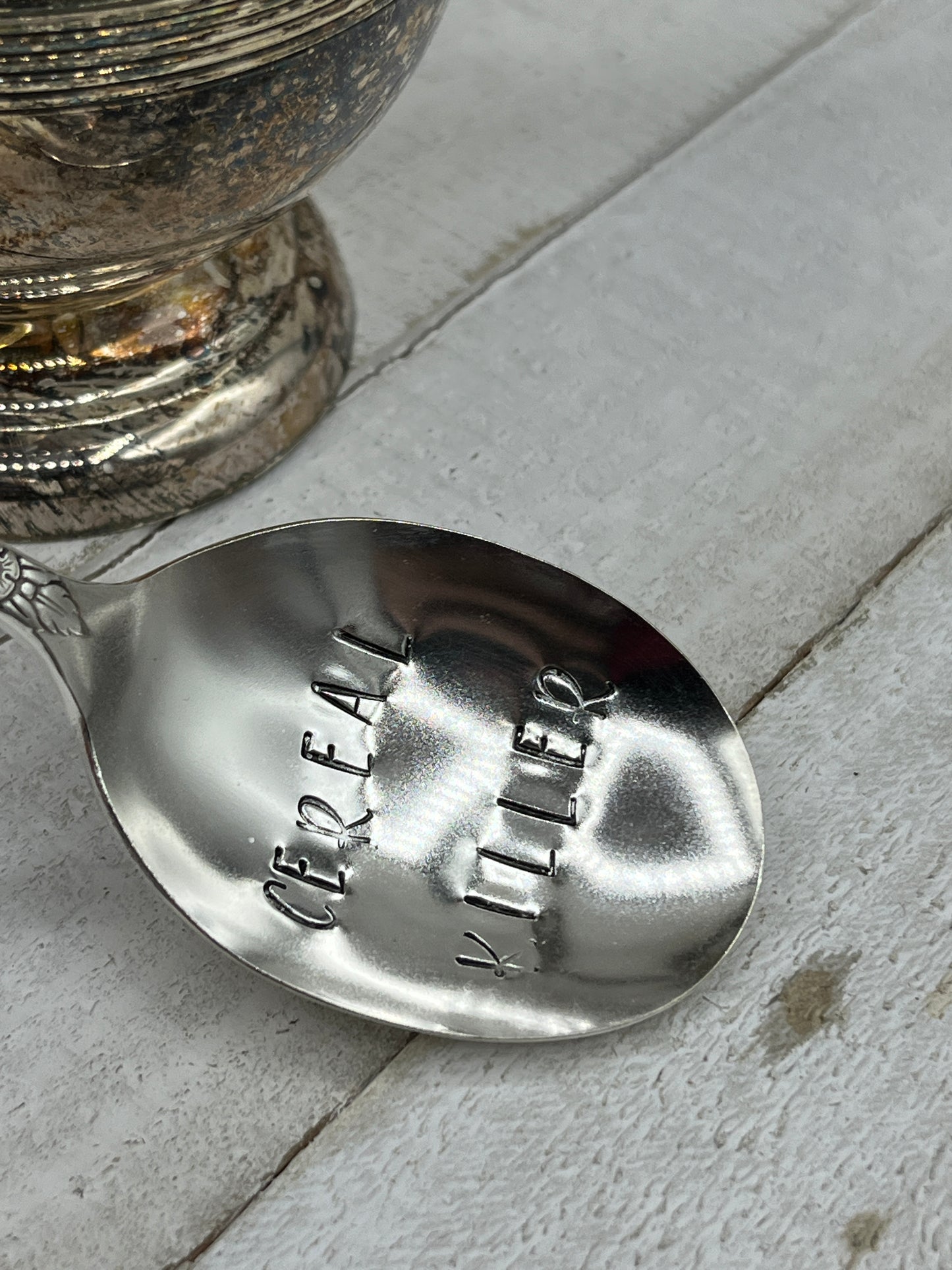 Hand Stamped Custom Coffee Spoon Made from Antique Silver Spoon