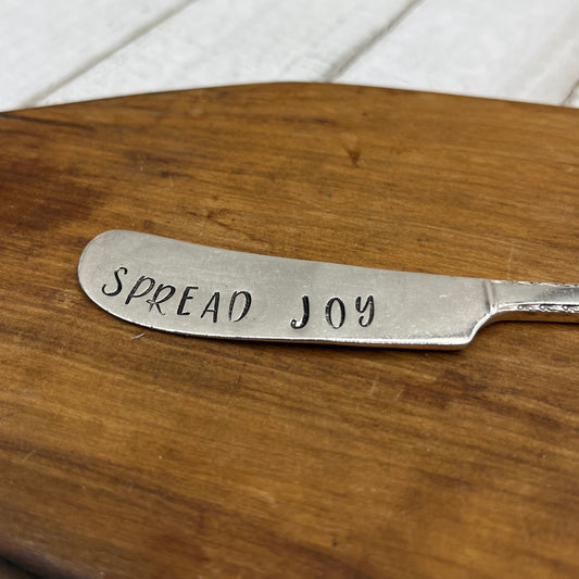 Unique Silver Butter or Spreader Knife, Hand stamped from vintage silver plated butter knife. Unique host, wedding or housewarming gift