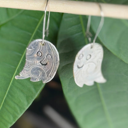 Silver Happy Ghost Earrings