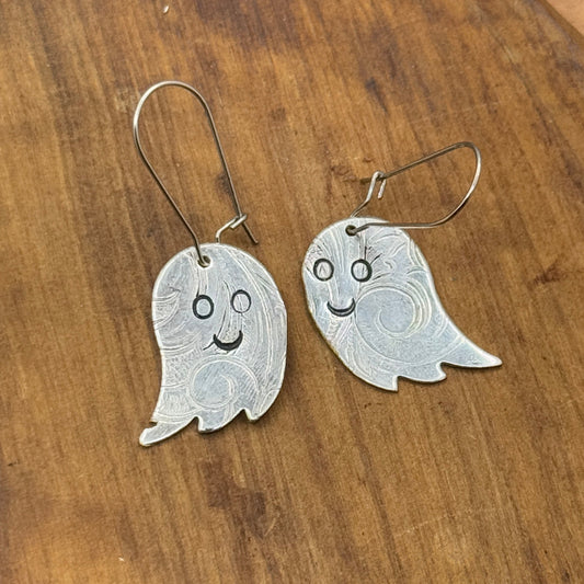 Silver Happy Ghost Earrings