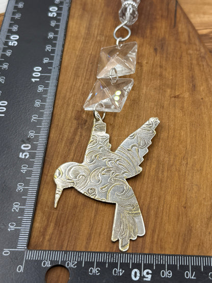 Silver Hummingbird Christmas Tree Ornament with crystals