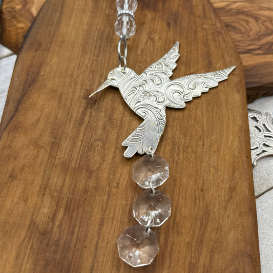 Silver Hummingbird Christmas Tree Ornament with crystals