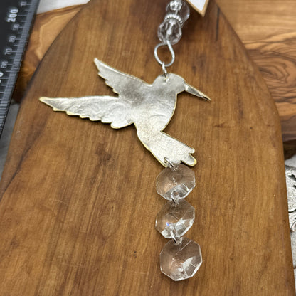 Silver Hummingbird Christmas Tree Ornament with crystals