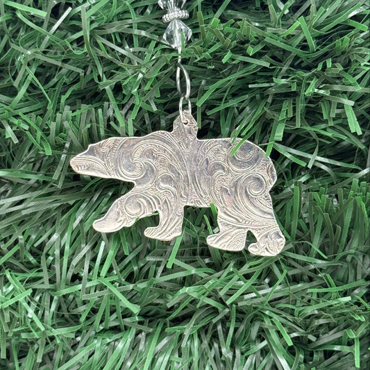 Silver Bear Holiday Christmas Ornament