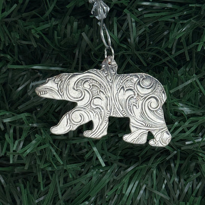 Silver Bear Holiday Christmas Ornament