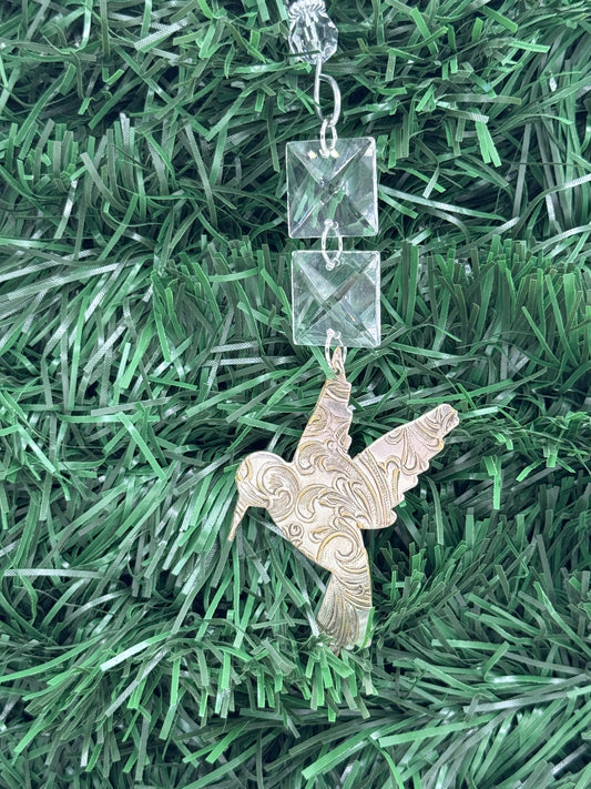 Silver Hummingbird Christmas Tree Ornament with crystals