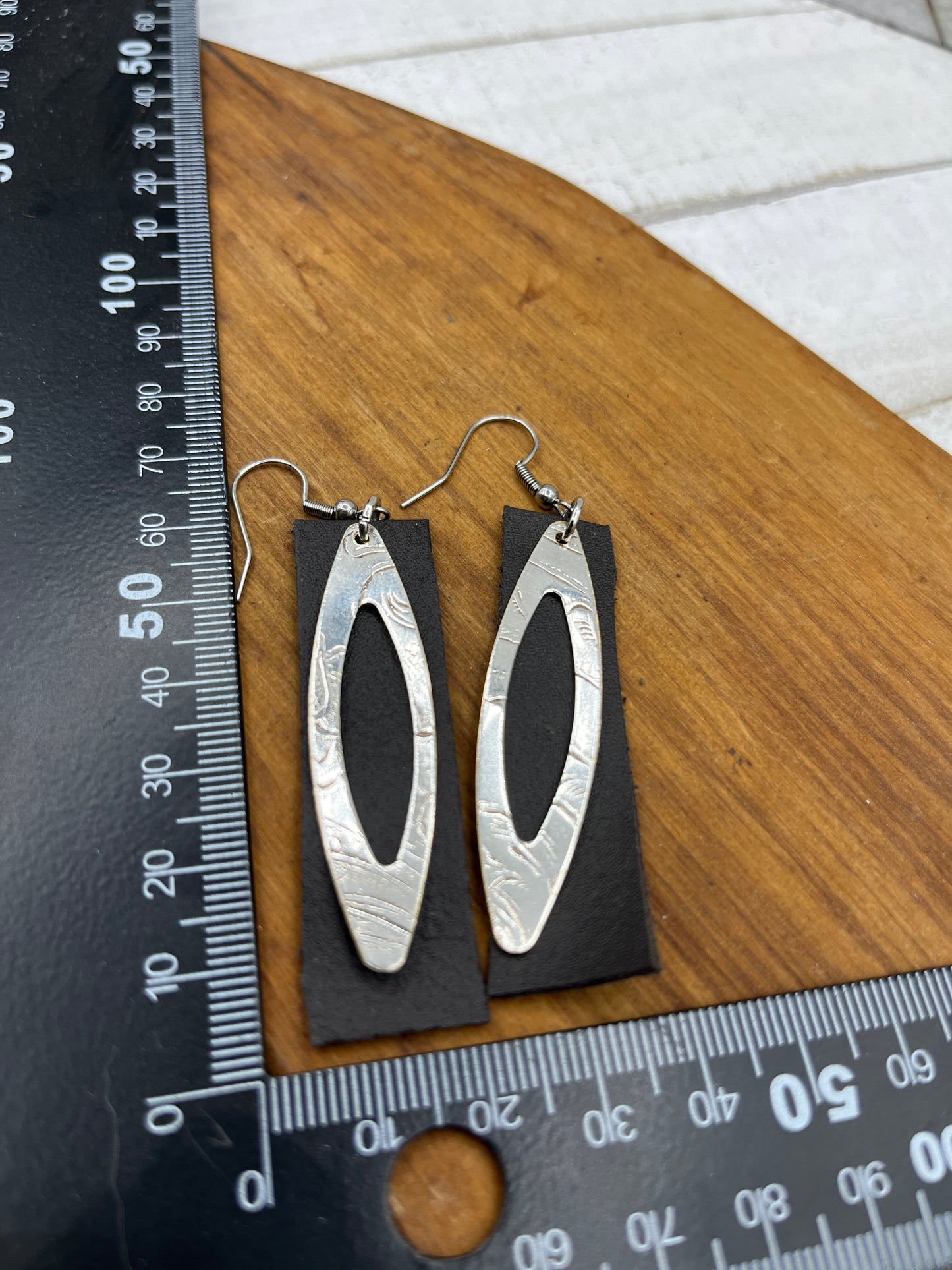 Leather Silver Tray Dangle, Drop Earrings