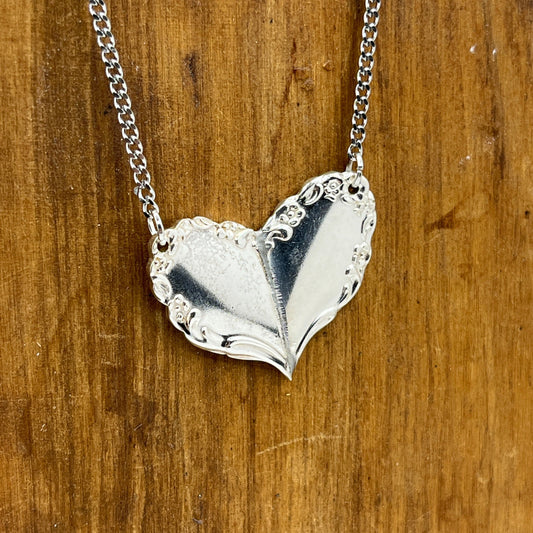 Silver Heart Pendant and Necklace Handmade from Vintage and Antique Silver Plated Spoon and Fork Ends