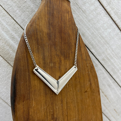 Silver Chevron Pendant and Necklace Handmade from Vintage and Antique Silver Plated Spoon and Fork Ends