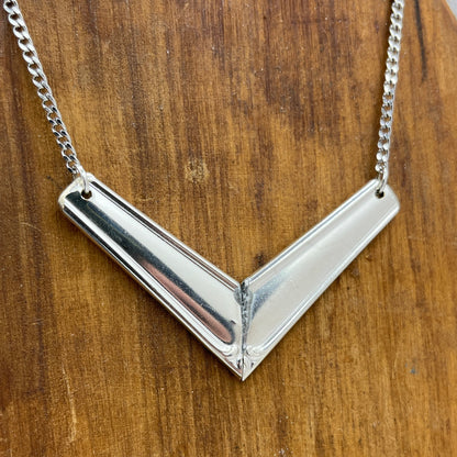 Silver Chevron Pendant and Necklace Handmade from Vintage and Antique Silver Plated Spoon and Fork Ends