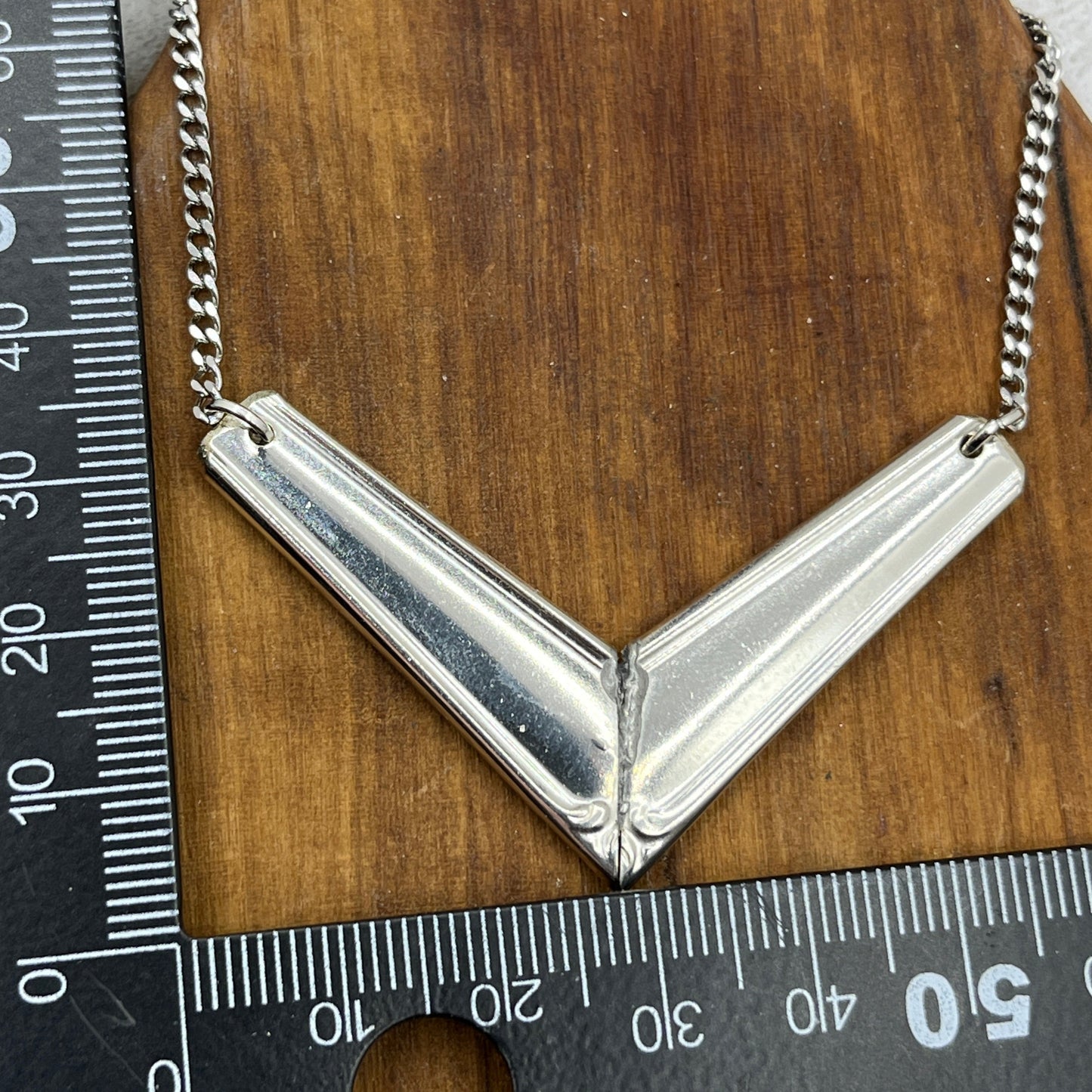 Silver Chevron Pendant and Necklace Handmade from Vintage and Antique Silver Plated Spoon and Fork Ends