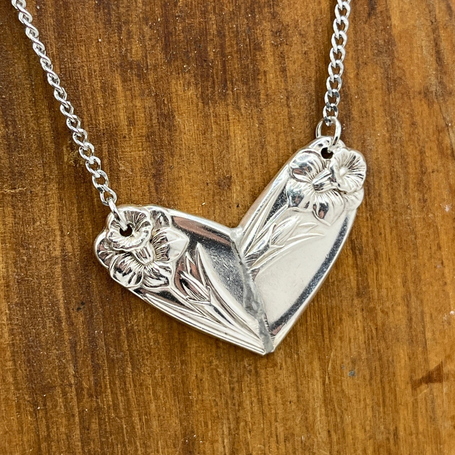 Silver Heart Pendant and Necklace Handmade from Vintage and Antique Silver Plated Spoon and Fork Ends