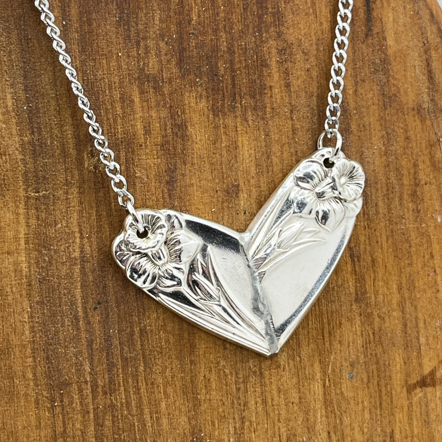 Silver Heart Pendant and Necklace Handmade from Vintage and Antique Silver Plated Spoon and Fork Ends