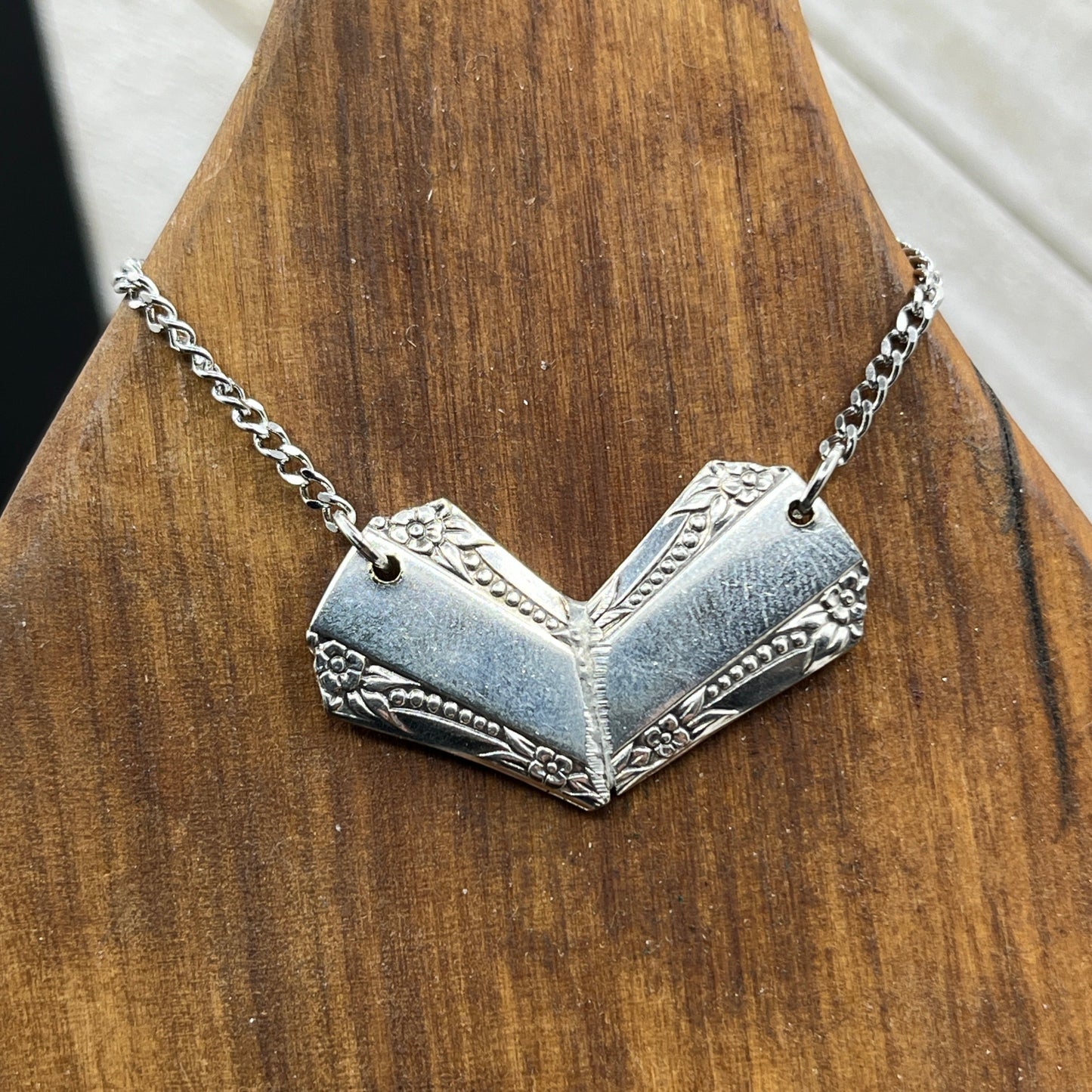 Silver Heart Pendant and Necklace Handmade from Vintage and Antique Silver Plated Spoon and Fork Ends