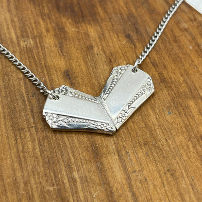 Silver Heart Pendant and Necklace Handmade from Vintage and Antique Silver Plated Spoon and Fork Ends