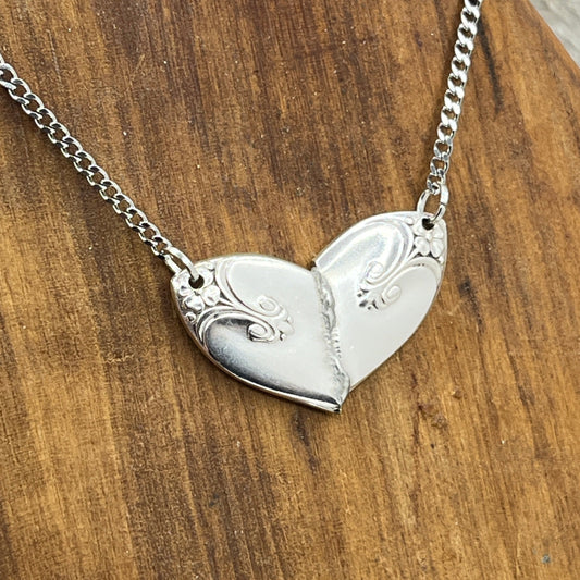 Silver Heart Pendant and Necklace Handmade from Vintage and Antique Silver Plated Spoon and Fork Ends