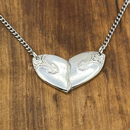 Silver Heart Pendant and Necklace Handmade from Vintage and Antique Silver Plated Spoon and Fork Ends