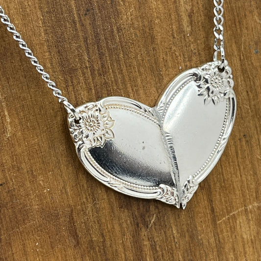 Silver Heart Pendant and Necklace Handmade from Vintage and Antique Silver Plated Spoon and Fork Ends