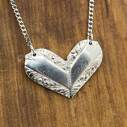 Silver Heart Pendant and Necklace Handmade from Vintage and Antique Silver Plated Spoon and Fork Ends