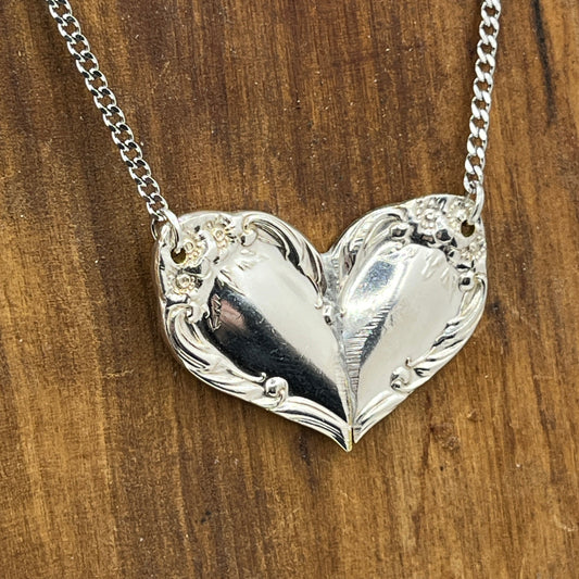 Silver Heart Pendant and Necklace Handmade from Vintage and Antique Silver Plated Spoon and Fork Ends