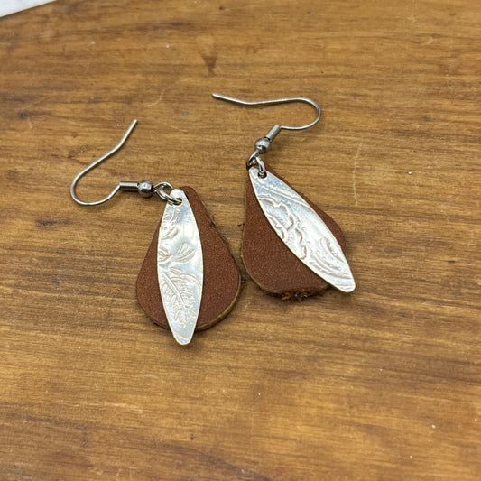 Leather Silver Tray Dangle, Drop Earrings