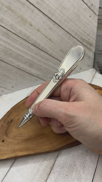 Silver pen made from antique hollow knife handles - Black Ink