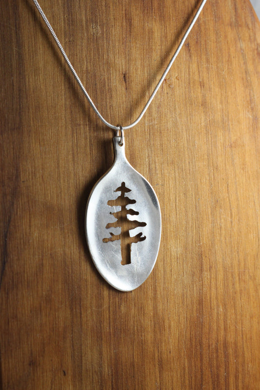 Silver Pendant, Hand cut pine tree spoon bowl pendant, silver necklace, spoon pendant, tree necklace, pine tree