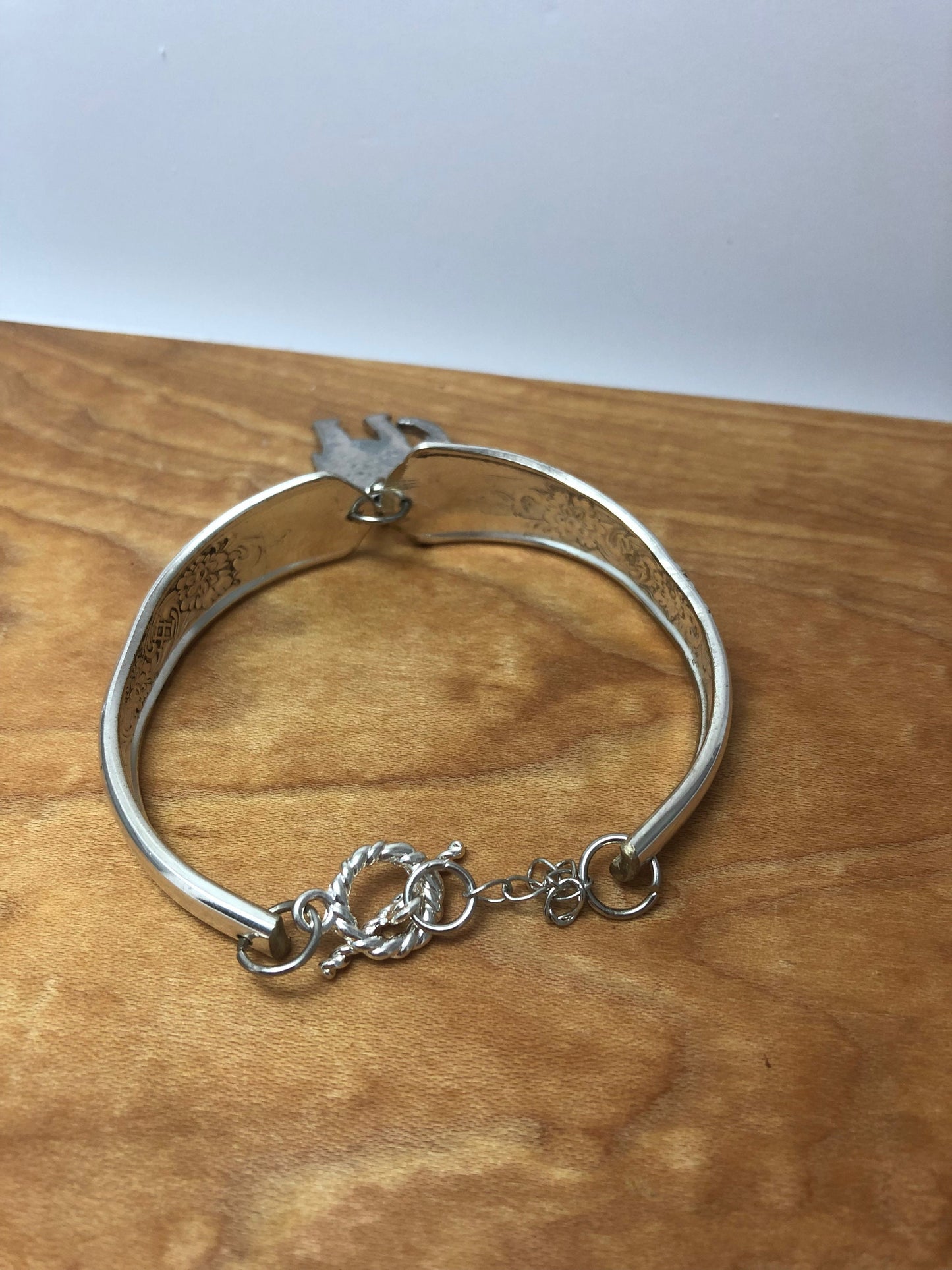 Silver bracelet with Elephant charm, Silverware jewelry, Spoon Handle Bracelet, Goodluck Charm
