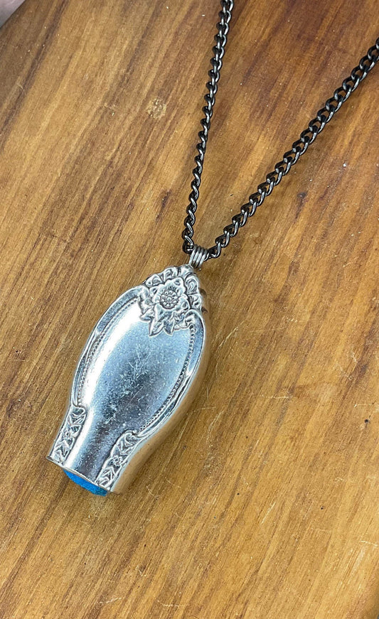 Essential Oils Necklace Pendant Made from Repurposed Vintage, Antique Silver Knife Handle. Essential Oils Pendant, Silver Necklace