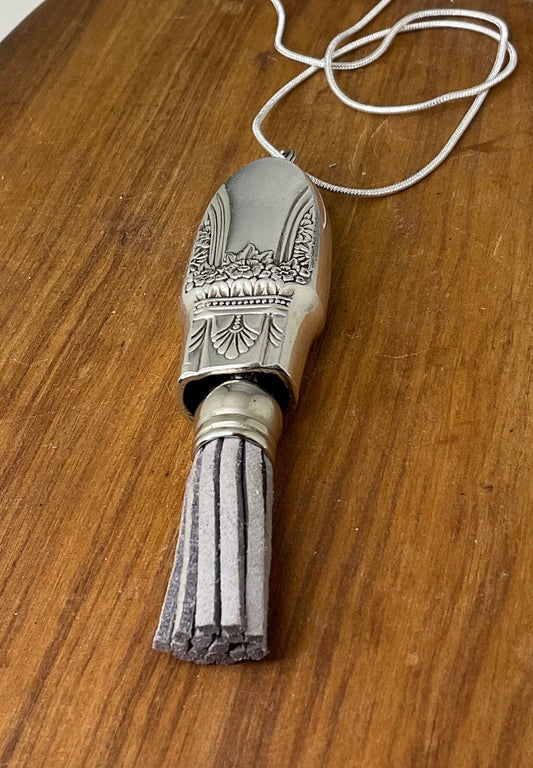 Silver Necklace Pendant made from the handle of an antique/vintage knife with a tassel, Silverware Jewelry, Silver Necklace,