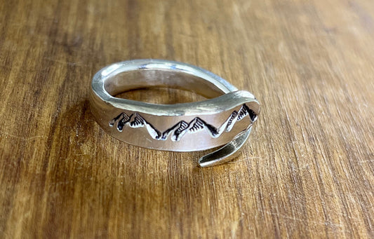 Silver Ring made from Vintage Silver plated fork tine with mountains, Silverware Jewelry, Spoon ring, Unique Gift for Women