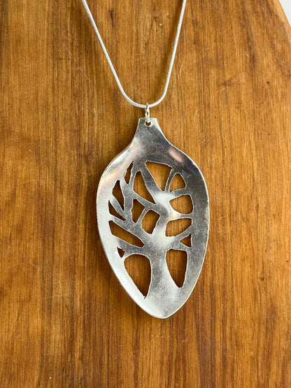Tree Pendant Hand cut from vintage spoon bowl, silver necklace pendant for her, tree necklace, nature lover gift