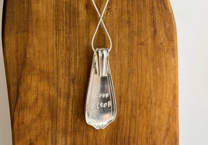 Silver Necklace Pendant made from vintage silverware handle with the inscription Boss Bitch on the Back, Boss Gift, Gift for Friend