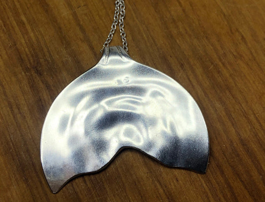 Silver Whale Fluke Pendant made from Silver spoon bowl and hand cut into the shape of a whale tail, Silver Whale Pendant for her.