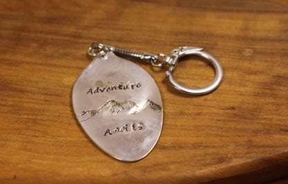 Handcrafted Adventure Awaits Keychain, Silver Keychain, Hand etched metal keychain