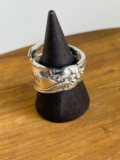 Silver Wrap Ring made from Vintage Spoon Handle with “Dream” hand stamped, Silverware Jewelry, Silver Spoon Ring for her,