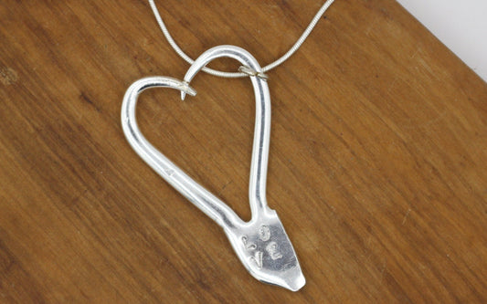 Silver Heart Shaped Necklace made from repurposed antique silverware fork tines